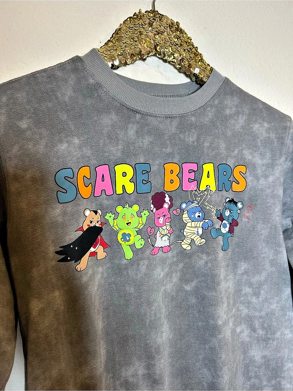 Care Bears Universal Monsters SCARE BEARS Graphic Sweatshirt in Gray Womens Sm - Picture 3 of 7